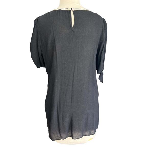 Small Jodifl Black Boho Trim Short Sleeve Blouse - Picture 4 of 5